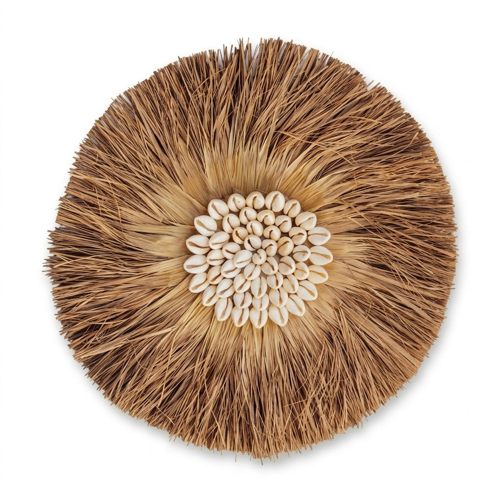 Decoratiune de perete din fibre si scoici naturale 23 cm