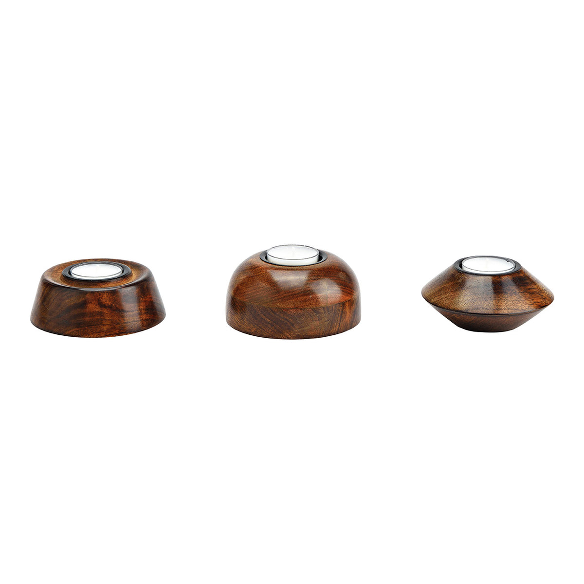 Set trei suporturi lumanari din lemn de mango 10 cm