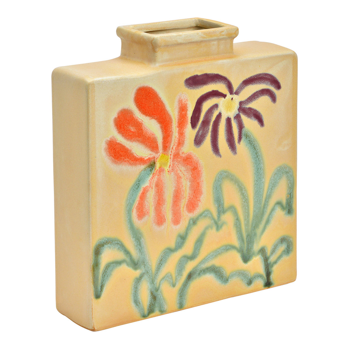 Vaza din ceramica bej model floral 18x21 cm