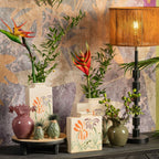 Vaza din ceramica bej model floral 18x21 cm
