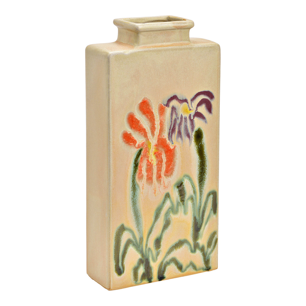 Vaza din ceramica bej model floral 14x28 cm