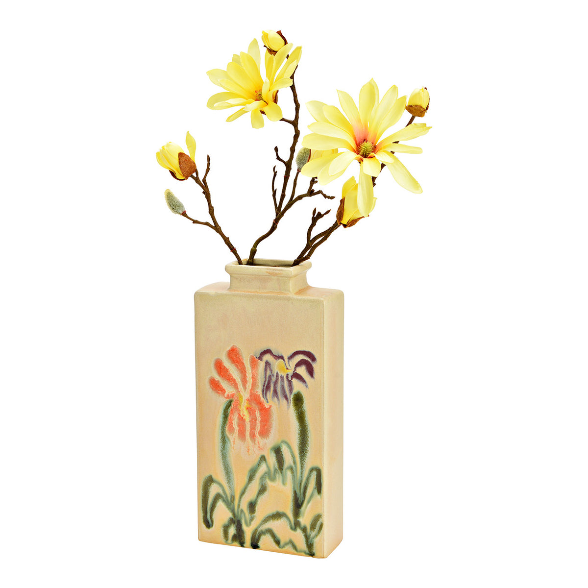 Vaza din ceramica bej model floral 14x28 cm