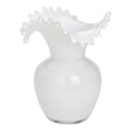 Vaza alba din sticla cu margini ondulate 20x24 cm