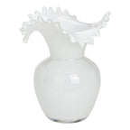 Vaza alba din sticla cu margini ondulate 20x24 cm