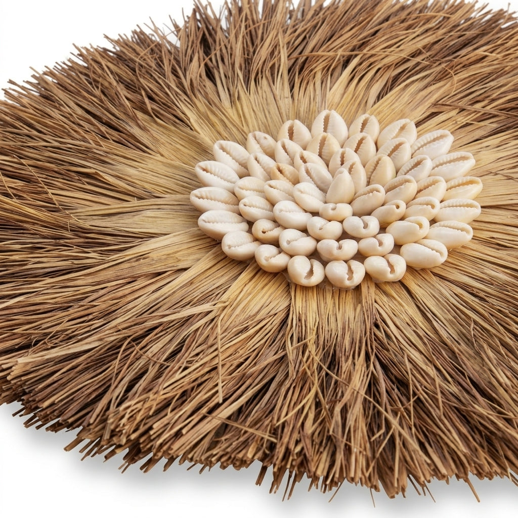 Decoratiune de perete din fibre si scoici naturale 23 cm