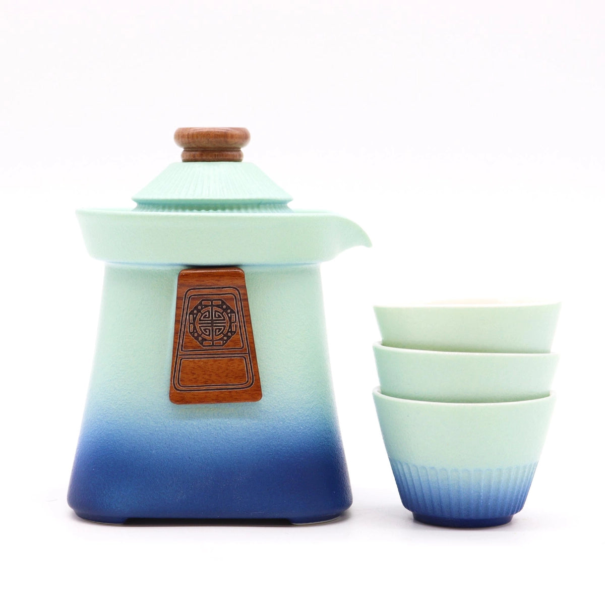 Set ceainic cu 3 cescute Blue Heaven 10.5x13 cm