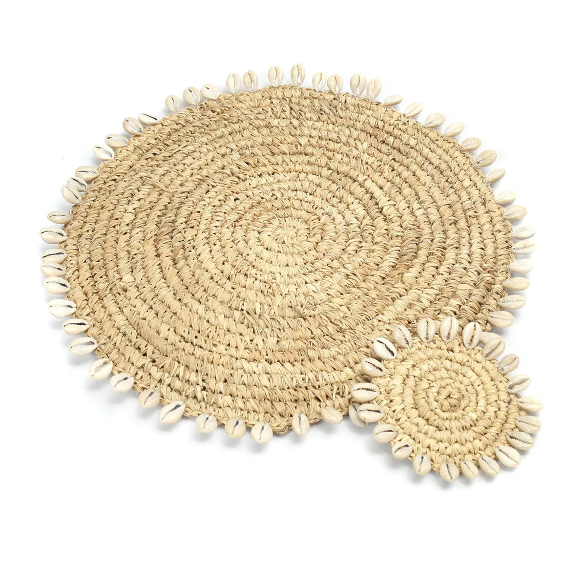 Suport de pahar din rafie cu scoici naturale 12 cm