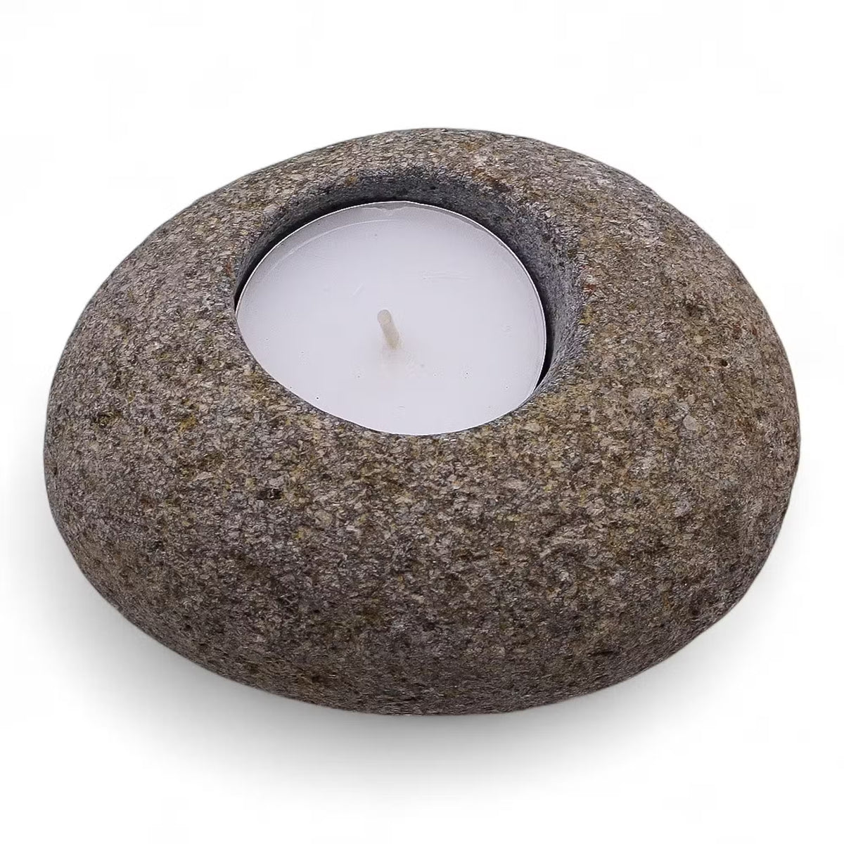 Suport pentru lumanare din piatra de rau naturala 10x7 cm