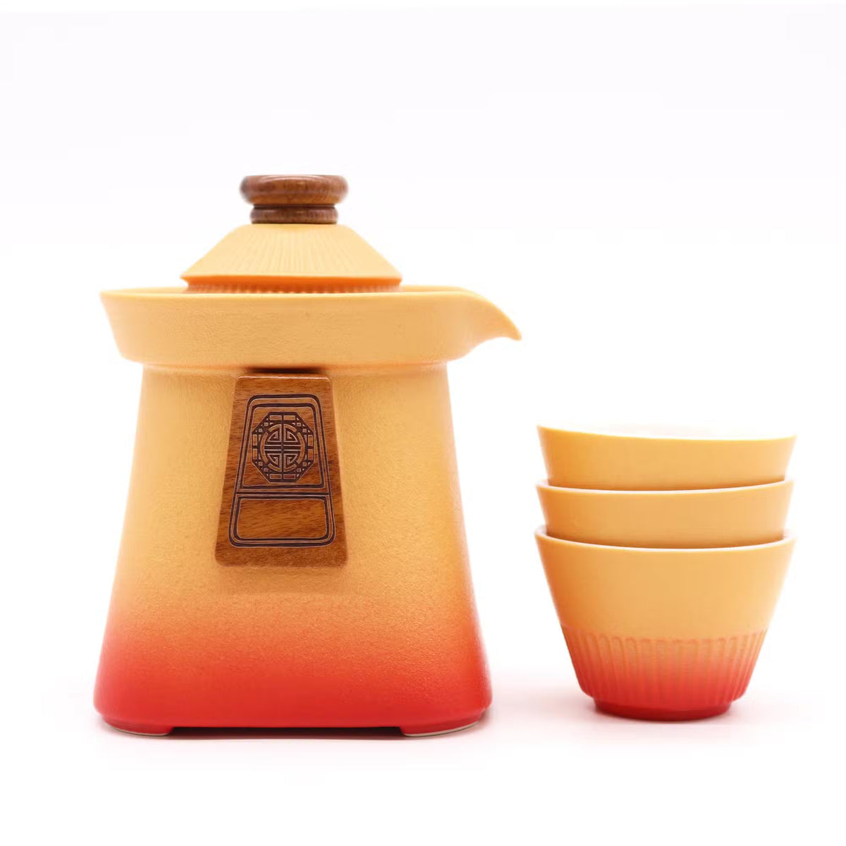 Set ceainic cu 3 cescute Orange Earth 10.5x13 cm