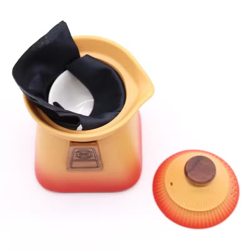 Set ceainic cu 3 cescute Orange Earth 10.5x13 cm