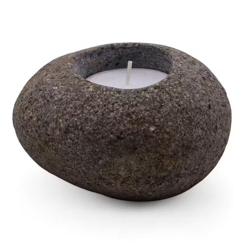 Suport pentru lumanare din piatra de rau naturala 10x7 cm
