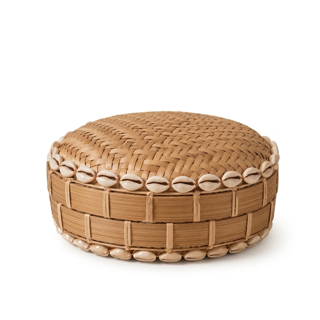 Cutie decorativa din ratan cu scoici naturale 10x20 cm