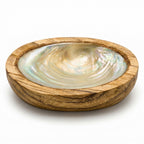 Bol decorativ din lemn de mango cu scoica naturala 14x7 cm