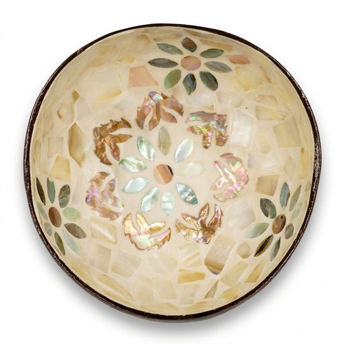 Bol decorativ din nuca de cocos cu mozaic scoici 6x14 cm