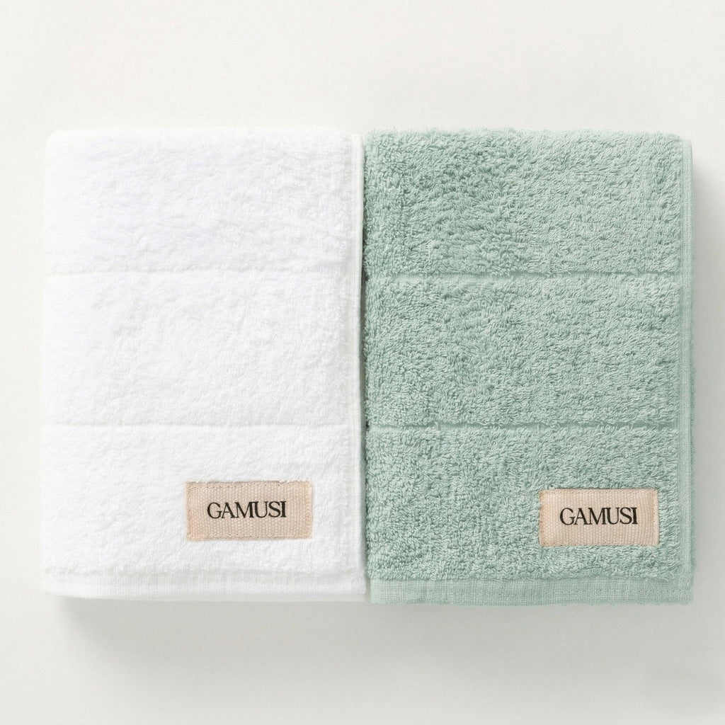Set 4 prosoape de baie alb-acvamarin din bumbac 100%