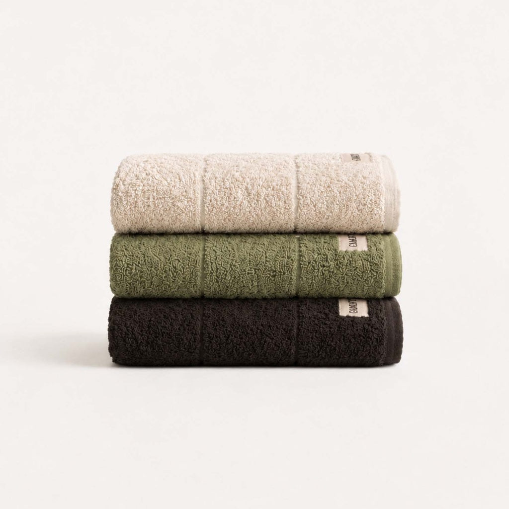 Set 3 prosoape bej-verde-negru din bumbac 100%