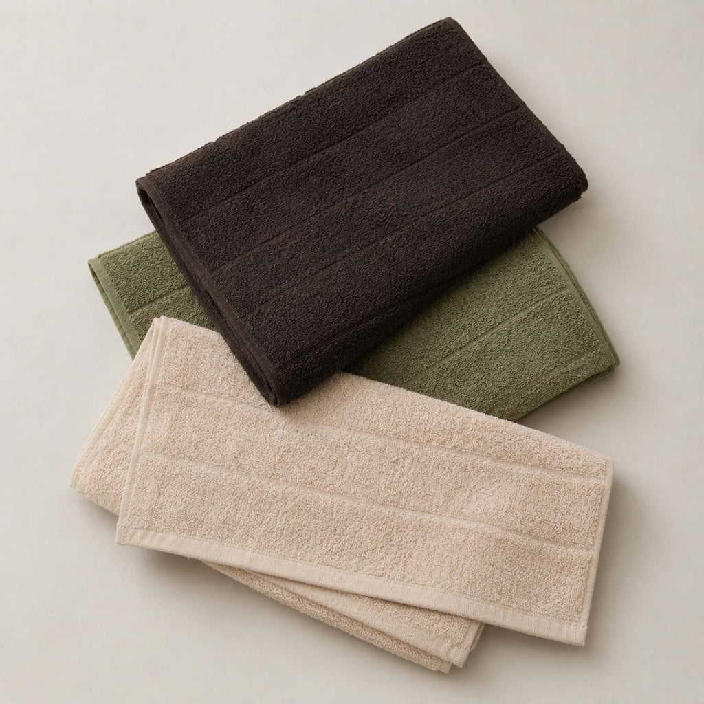 Set 3 prosoape bej-verde-negru din bumbac 100%
