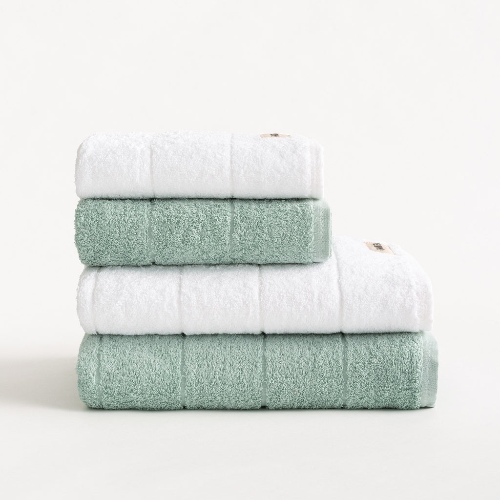 Set 4 prosoape de baie alb-acvamarin din bumbac 100%