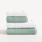 Set 4 prosoape de baie alb-acvamarin din bumbac 100%
