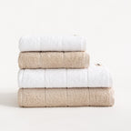 Set 4 prosoape de baie alb-bej din bumbac 100%