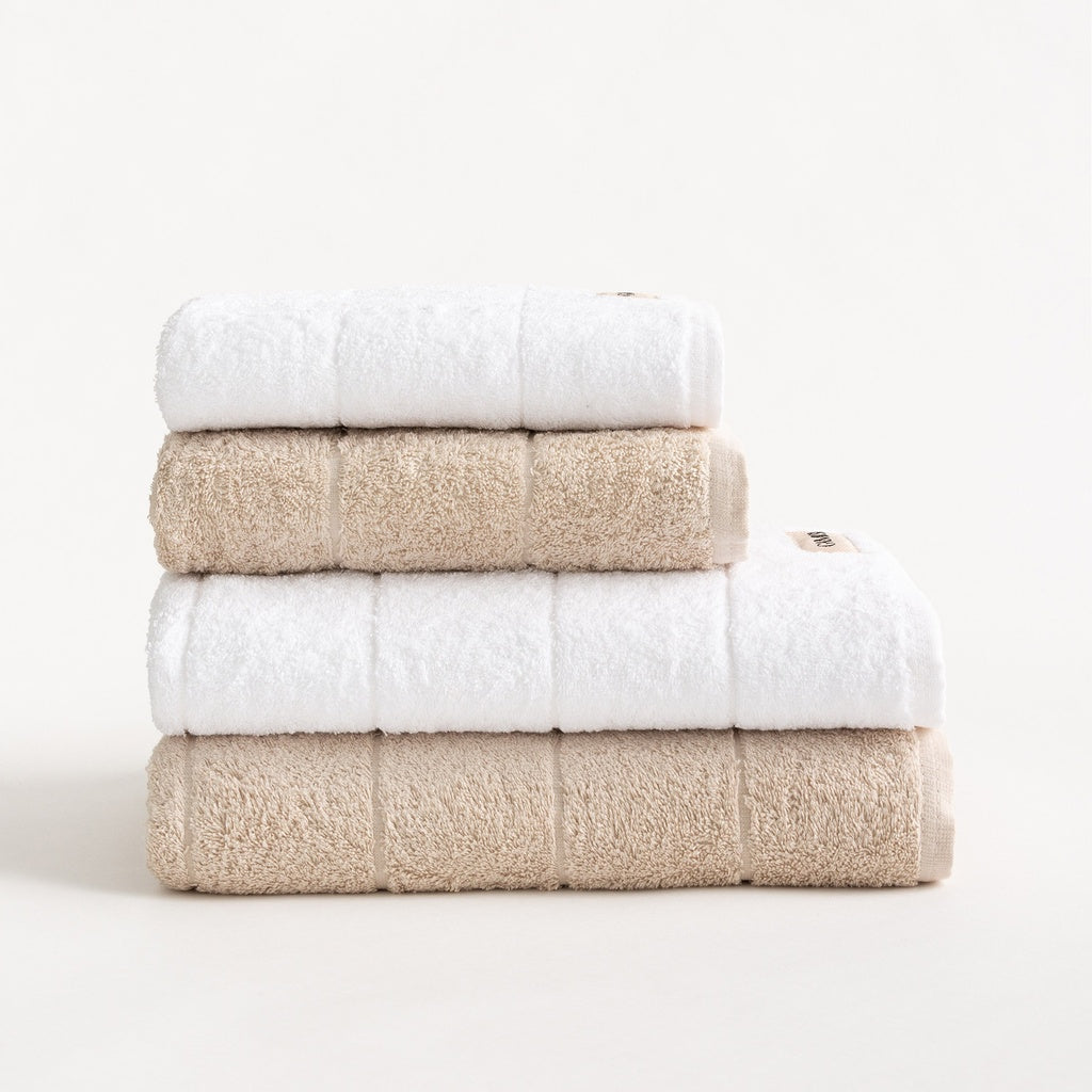 Set 4 prosoape de baie alb-bej din bumbac 100%