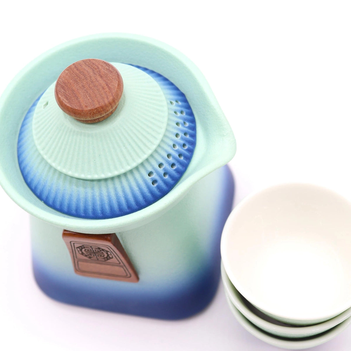 Set ceainic cu 3 cescute Blue Heaven 10.5x13 cm