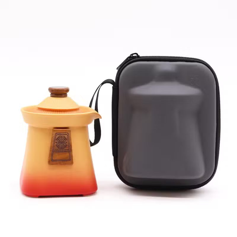 Set ceainic cu 3 cescute Orange Earth 10.5x13 cm