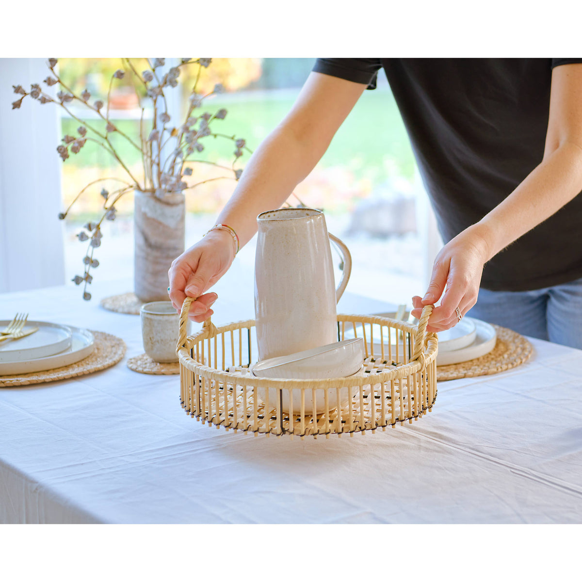 Tava rotunda din ratan 32x12.5 cm