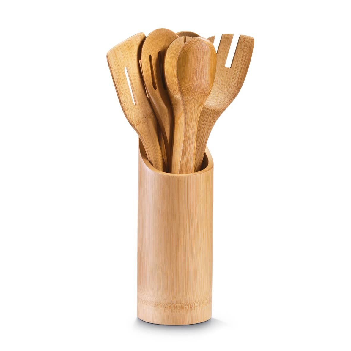 Set 7 ustensile de bucatarie cu suport din bambus 33X9 cm