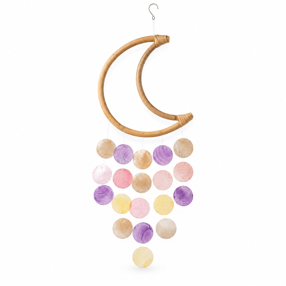 Decoratiune de perete luna mov cu scoici capiz 40 cm