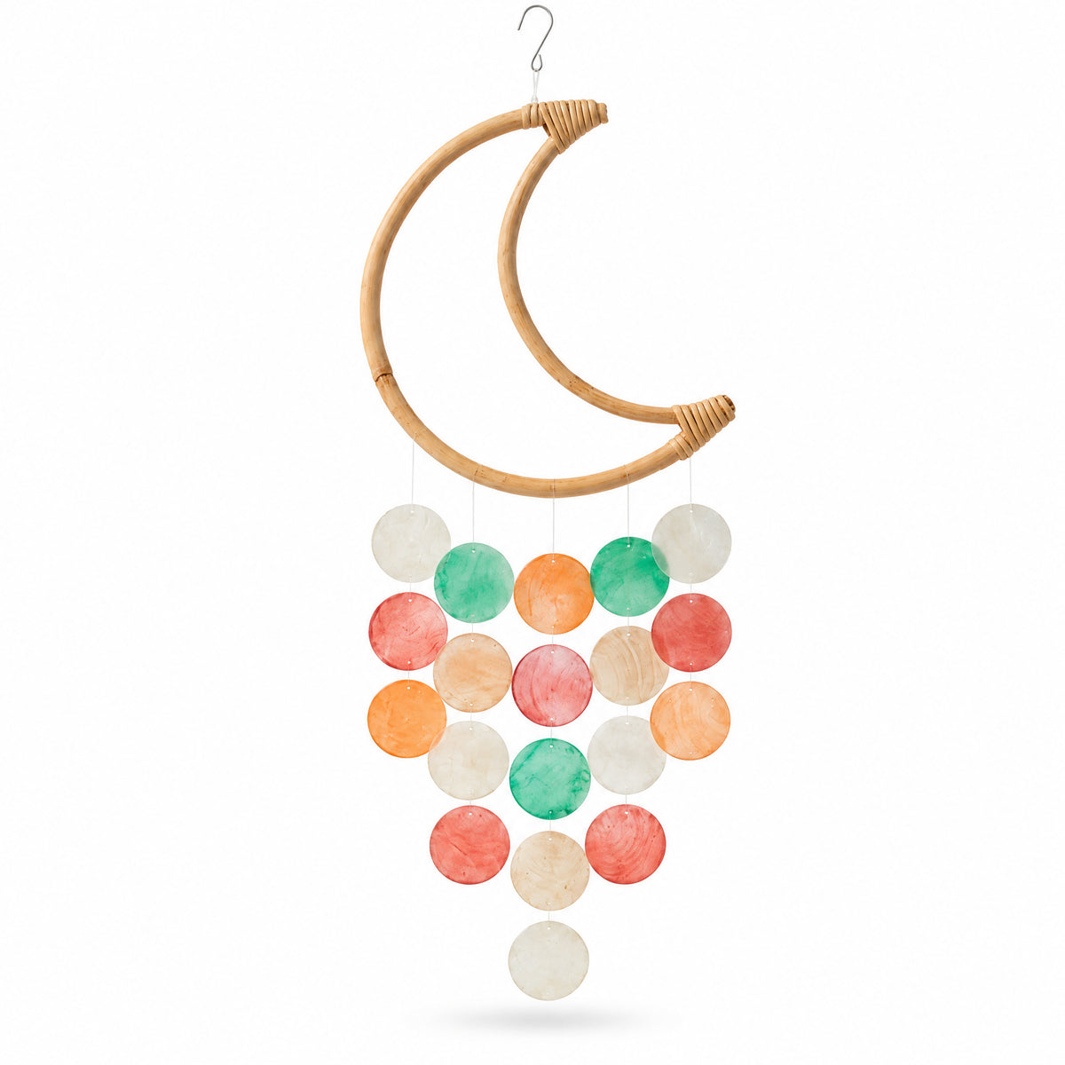Decoratiune de perete luna rosu cu scoici capiz 40 cm